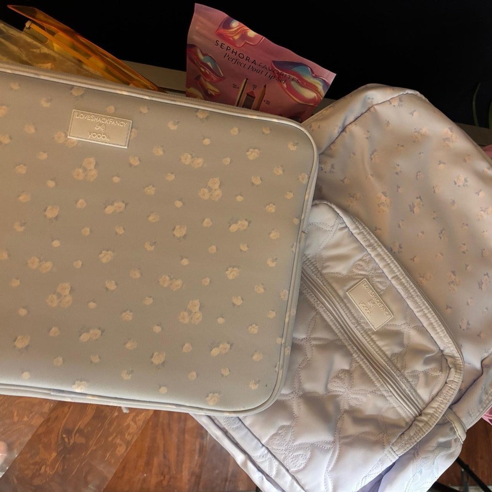 LoveShackFancy blue floral backpack and laptop case set